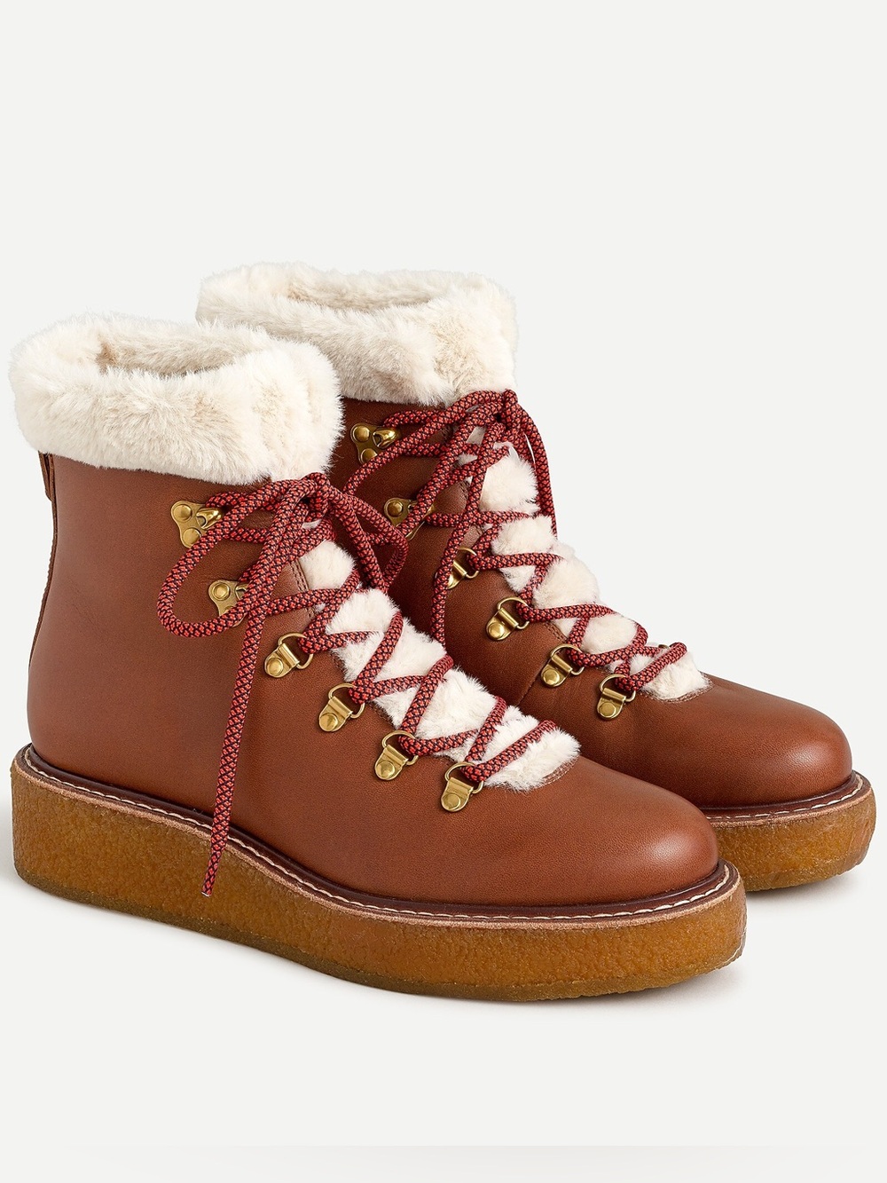 J. Crew Leather Winter Boots with Wedge Crepe Sole Nordic Warm Lace Up Size 9